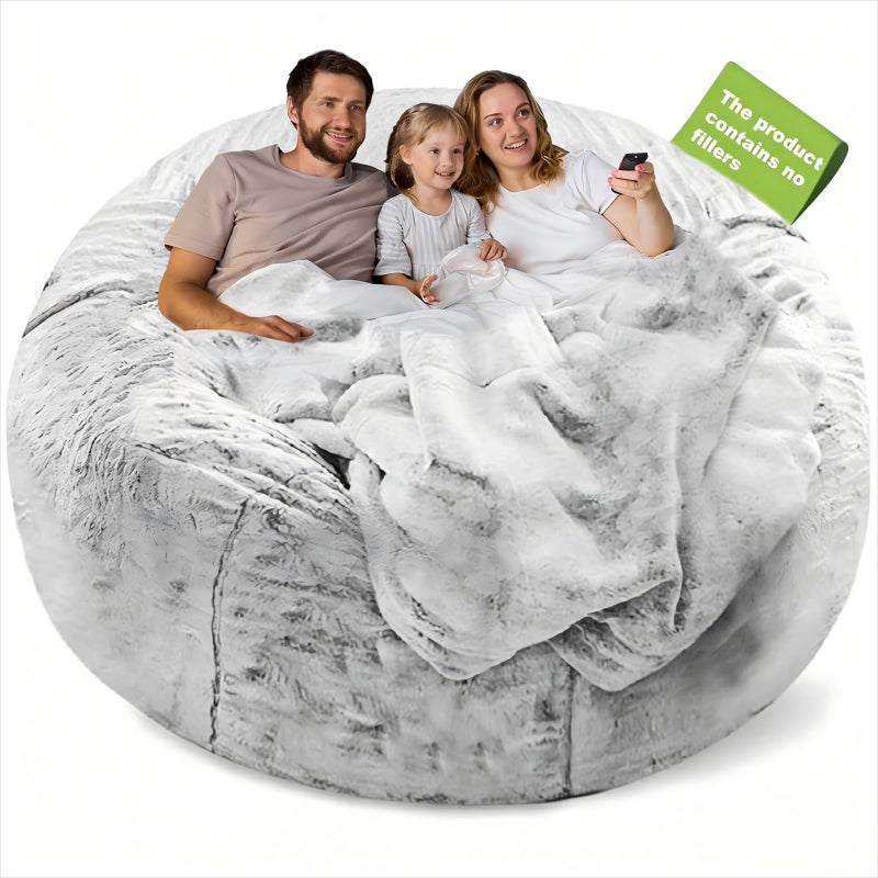 YudouTech No Filler Bean Bag Chair Cover Without FillerBig Round Soft Fluffy PV Velvet Washable Bean Bag Lazy Sofa Bed Cover for AdultsLiving Room Bedroom Furniture Outside6ft Snow Grey