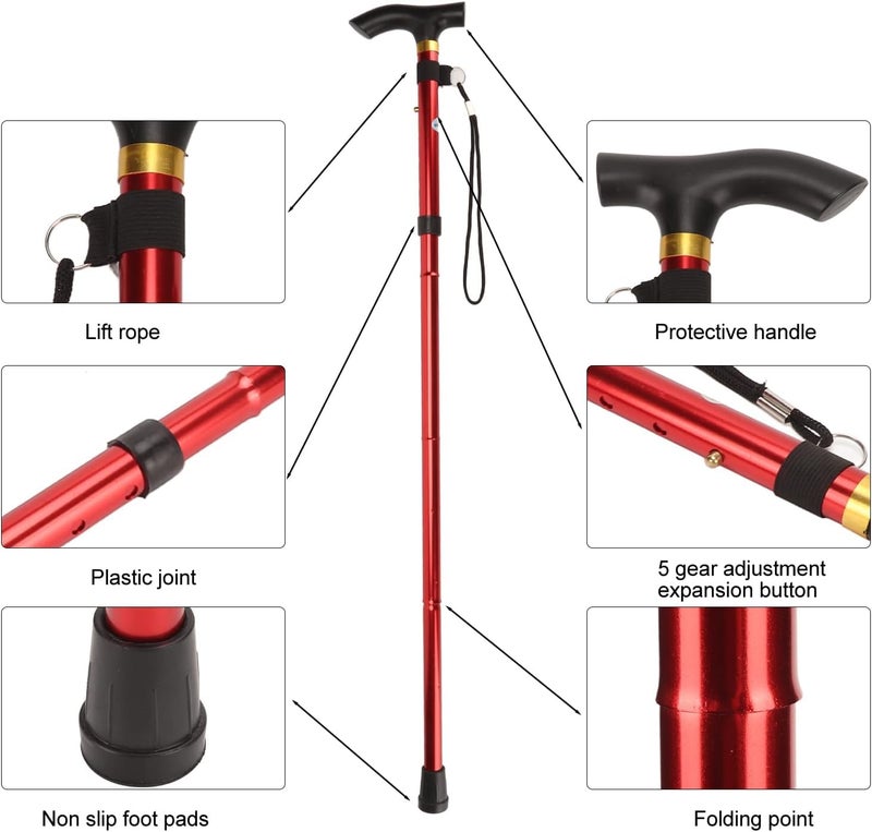 Generic 5 Section Folding Walking Stick Womens Height Adjustable Walking Stick Mens Multi Colour  - Image 4