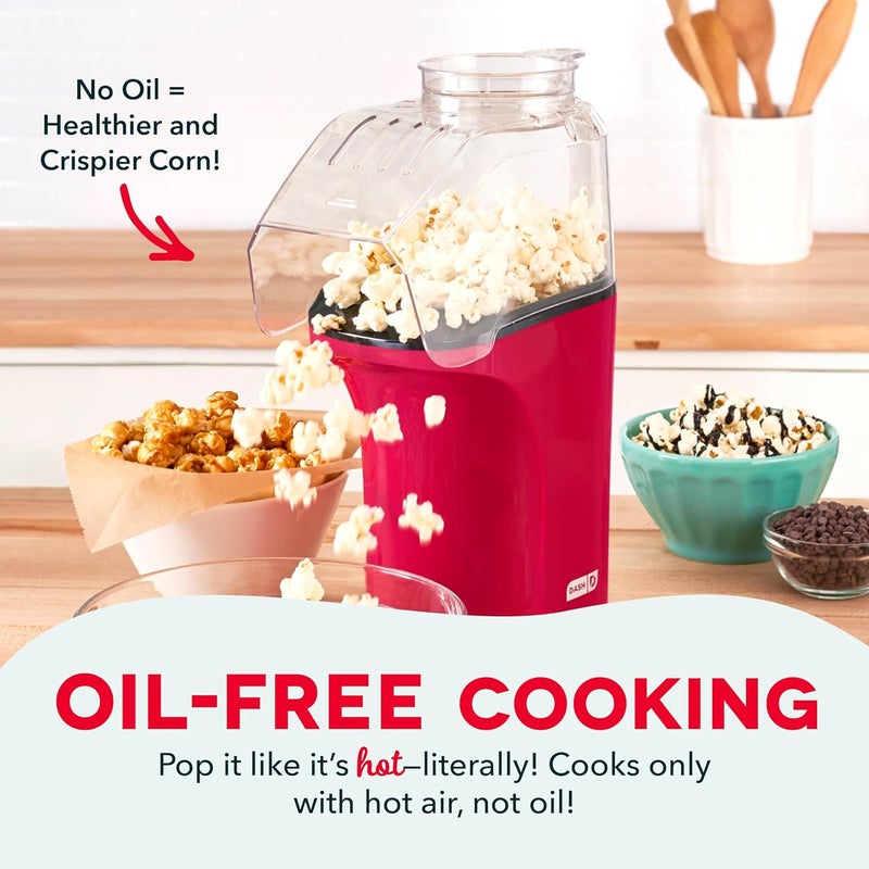 Dash Dash DAPP150V2RD04 Hot Air Popcorn Popper Maker with with Measuring Cup to Portion Popping Corn Kernels Melt Butter Makes 16C Red  - Image 2