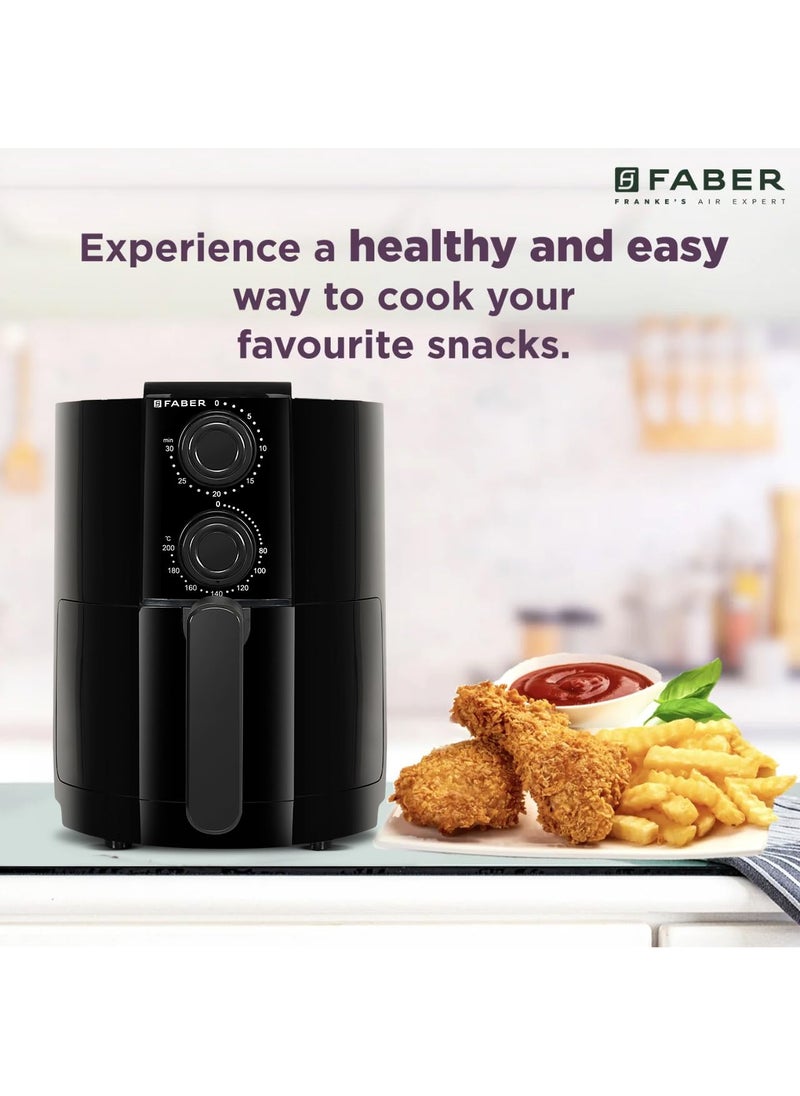 Faber Faber 2L 1200W Air Fryer Fry Bake Roast Grill 85 Less Oil 360 Rapid Air Cooking 30Min Timer Auto Off Overheat Protection NonStick Pan NonSlip Feet Cord Storage Black DLX  - Image 2