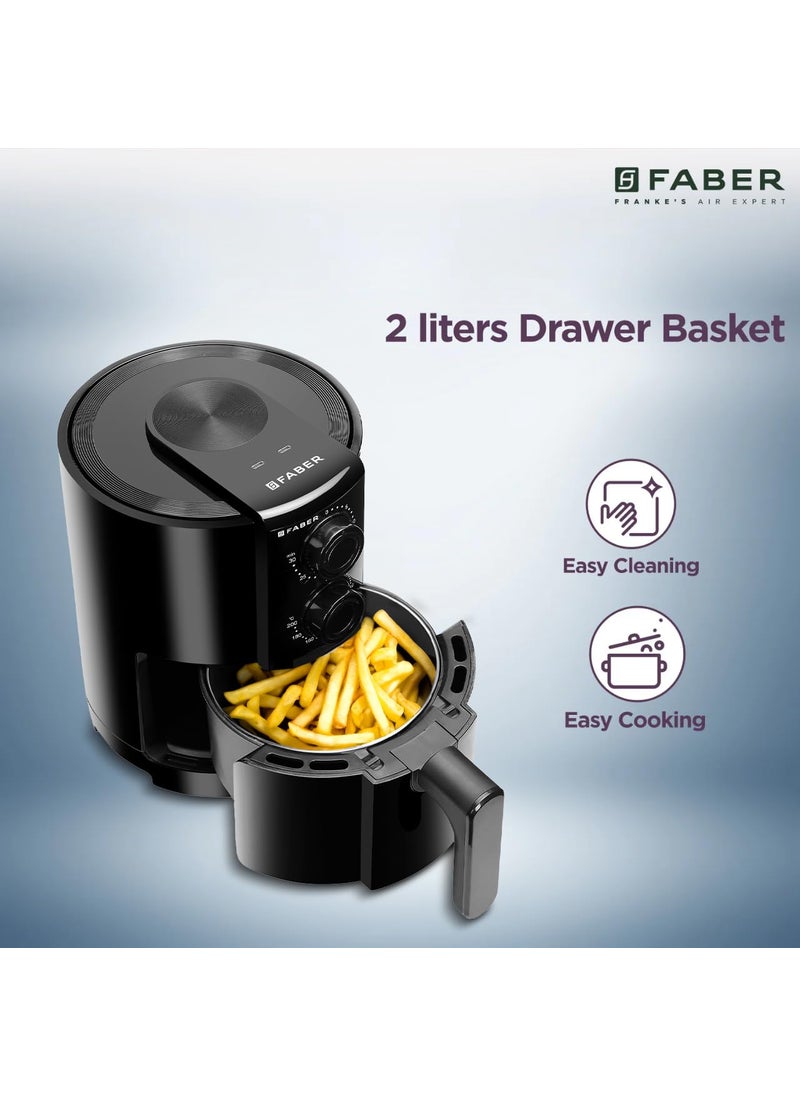 Faber Faber 2L 1200W Air Fryer Fry Bake Roast Grill 85 Less Oil 360 Rapid Air Cooking 30Min Timer Auto Off Overheat Protection NonStick Pan NonSlip Feet Cord Storage Black DLX  - Image 3