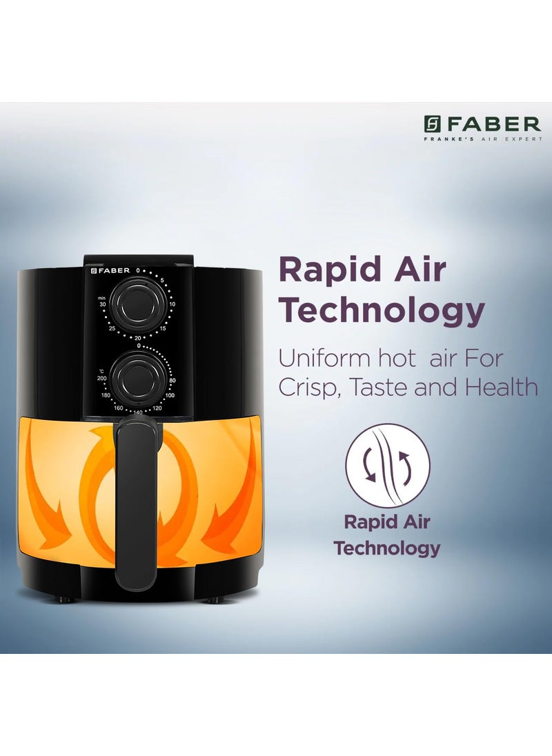 Faber Faber 2L 1200W Air Fryer Fry Bake Roast Grill 85 Less Oil 360 Rapid Air Cooking 30Min Timer Auto Off Overheat Protection NonStick Pan NonSlip Feet Cord Storage Black DLX  - Image 4