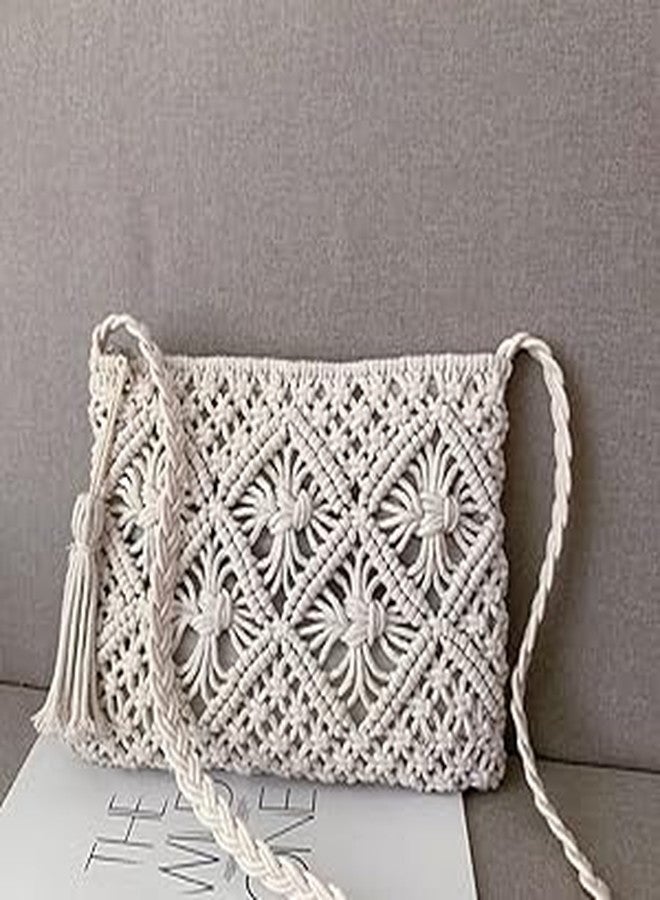SIDRA Women's Handmade Macrame Crossbody Sling Bags/Tote Bags For Girls Women's Handmade Macrame Crossbody Sling Mobile Pouch Bags For Tote Bag, Macrame Market Bag, Friendly Gift, Off White - Image 2