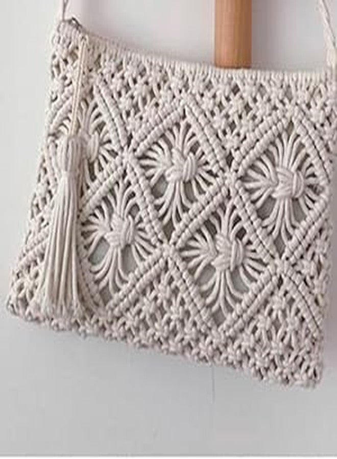 SIDRA Women's Handmade Macrame Crossbody Sling Bags/Tote Bags For Girls Women's Handmade Macrame Crossbody Sling Mobile Pouch Bags For Tote Bag, Macrame Market Bag, Friendly Gift, Off White - Image 3