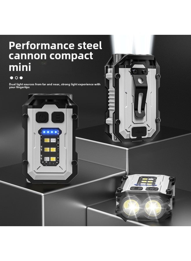 Exploding Small Steel Cannon Mini Keychain Lamp Magnetic Type-c Charging Outdoor Multifunctional Cap Lamp-Color:S16 White Plastic Model 