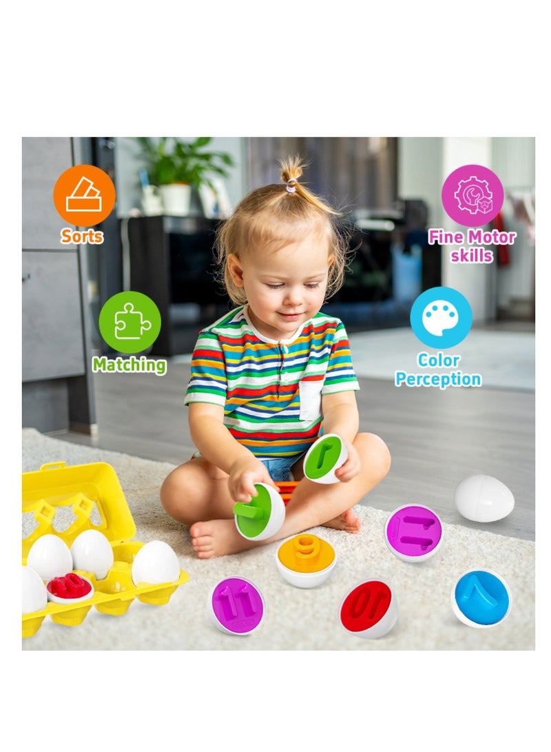 Hamidmeer 12 PCS Matching Eggs Montessori Toy for Kids | Color & Shape Sorting Learning Eggs | Early Educational Sensory Toy | Fine Motor Skills Development | Preschool Learning Game | Travel Toy | Gift for Boys & Girls - Image 4