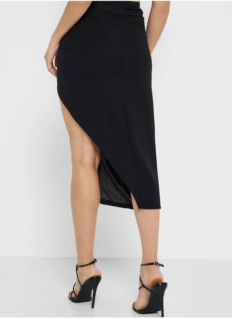 Ginger Ruched Midi Skirt with Side Slit