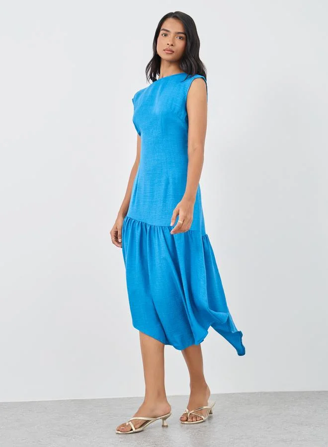 تايك تو Take Two Solid Sleeveless Asymmetric Hem Midi Dress