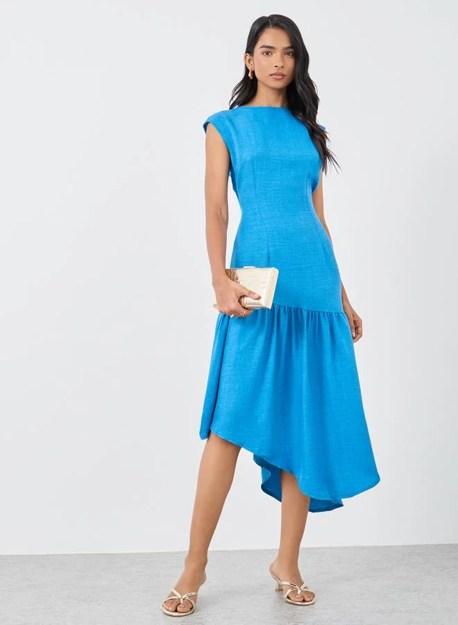 تايك تو Take Two Solid Sleeveless Asymmetric Hem Midi Dress