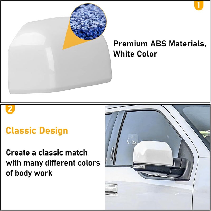 Moonlinks Compatible with Ford F150 2015 2016 2017 2018 2019 2020 Right Side Mirror Cover Replacement, Pearl White Right Passenger Side Door Rearview Mirror Cap Trim for F150 RH - Image 3