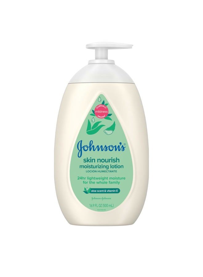 Johnson's Baby Johnson's Skin Nourish Moisturizing Baby Lotion with Aloe Vera Scent & Vitamin E, Gentle & Lightweight Body Lotion for The Whole Family, Hypoallergenic, Dye-Free, 16.9 fl. oz - Image 1