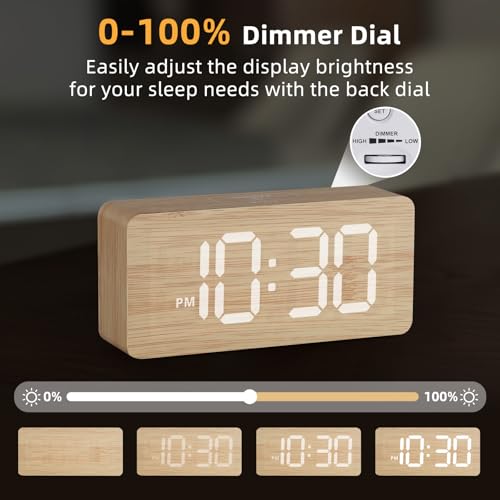 uscce Wooden Digital Alarm Clocks for Bedrooms: Dimmable Dual Alarm Clock with Large Numbers for Bedside Desk - Loud Alarm for Heavy Sleepers with Volume Control - Wood Decor & Gifts - Image 4