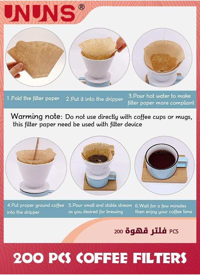 UNUNS Coffee Filters Paper,Disposable Cone Coffee Filters,1-4 Cup Unbleached Natural Paper,Small Coffee Filters Replacement For Pour Over And Drip Coffee Maker,Pack of 200,Wood Color  - Image 4