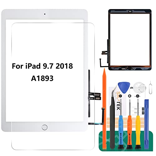 SRJTEK for iPad 9.7 2018 Touch Screen for iPad 6 Digitizer 6th Gen A1893 Screen Replacement A1954 Touch Glass Front Panel Sensor Installed Adhesive +Tools+Tempered Glass (with Home Button) (White) - Image 1