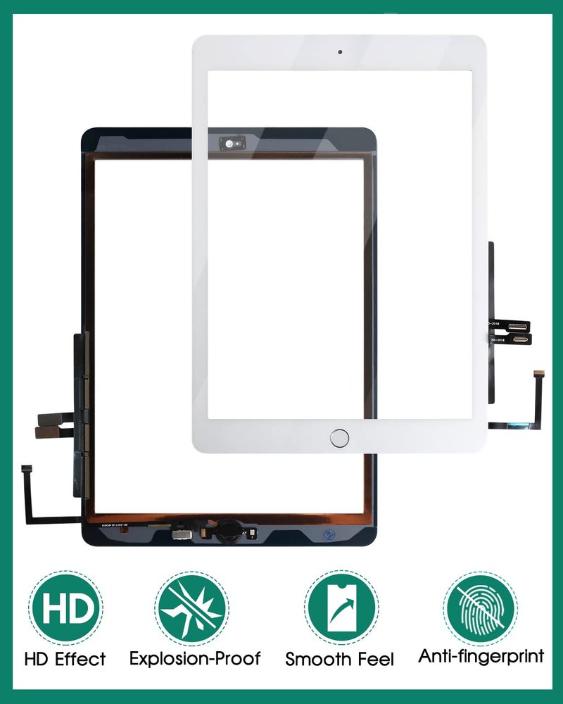 SRJTEK for iPad 9.7 2018 Touch Screen for iPad 6 Digitizer 6th Gen A1893 Screen Replacement A1954 Touch Glass Front Panel Sensor Installed Adhesive +Tools+Tempered Glass (with Home Button) (White) - Image 4