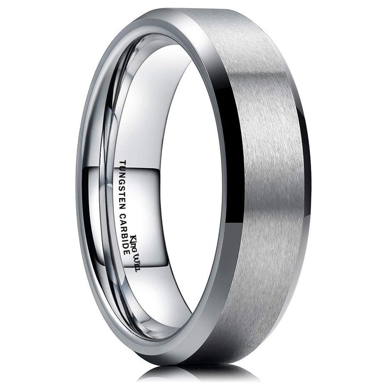 King Will 6mm Men's Silver Wedding Ring - Brushed Matte Surface, Beveled Polished Edge, Comfort Fit Size10 - Image 1