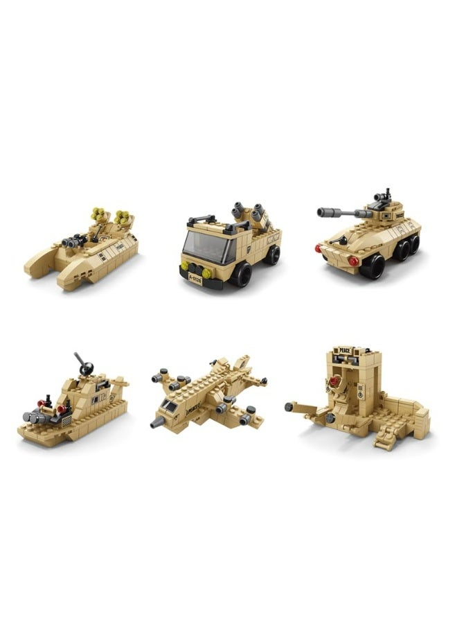 6-in-1 Military Building Blocks Armored Vehicle Set, 1000+ PCS DIY Construction Brick Tank Toy Model for Kids & Collectors - Image 4