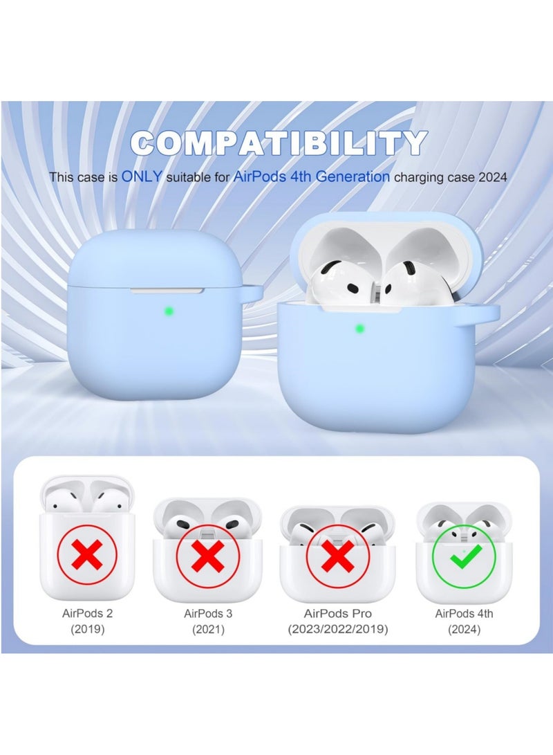 Aookay For Apple Airpod 4/Airpods 4th Generation/Airpod 4th Gen Case Cover with Keychain, Full Protective Silicone Case Accessories , Front LED Visible (Sky Blue) - Image 2