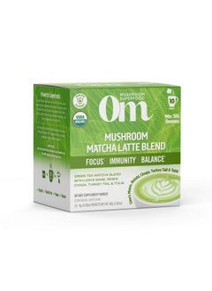 Om Mushroom Superfood Matcha Latte Blend Mushroom Powder Single Serve 10 Count Green Tea Lion Mane Reishi Chaga Turkey Tail Focus & Stress Support Supplement  - Image 1