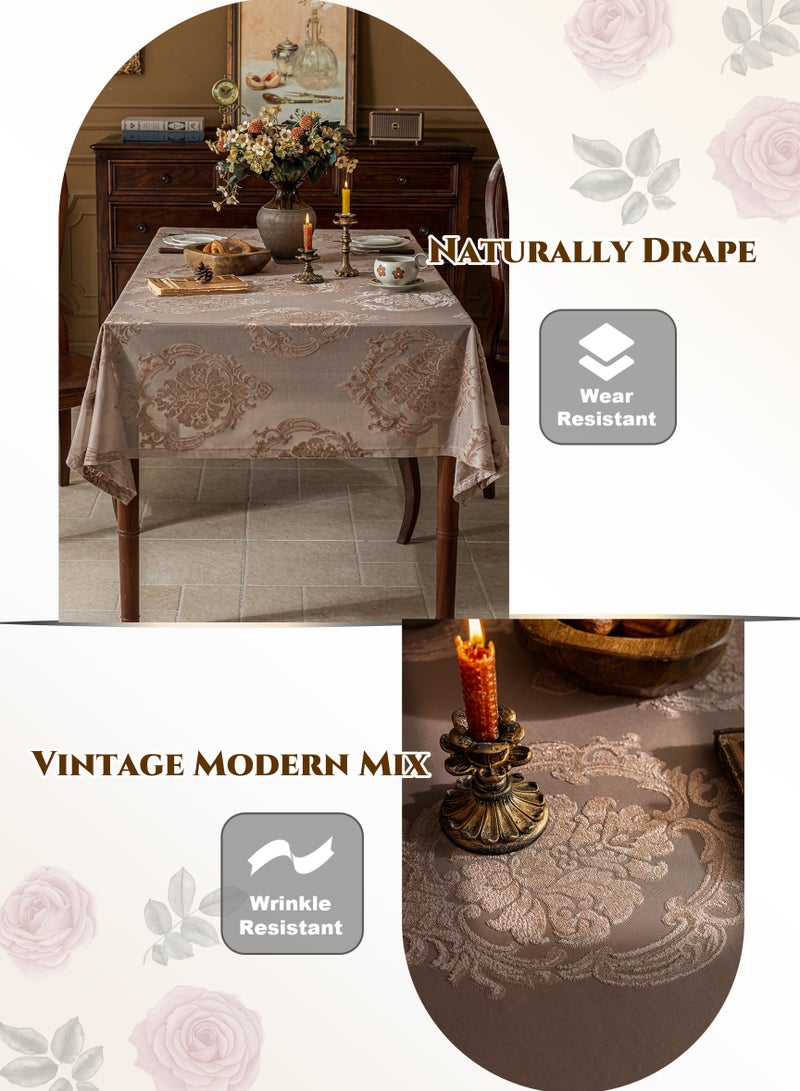 Lace Mesh Rectangular Tablecloth,Table Covers,Coffee Table Cloth, Damascus Rose Embossed Flocking Jacquard,European Classical Luxury Style Light Brown, Soft and Environmentally Fabric, Wear-Resistant ,Durable, Machine Washable, Shrink-Resistant,Anti-Wrinkle, Finely Quilted and Reinforced,Home Kitchen Dining Tables Decorations, Outdoor Tables Clothes, Dinners, Weddings , Banquet Parties, Hotel Decorations,140*180cm(55*71inch) - Image 4