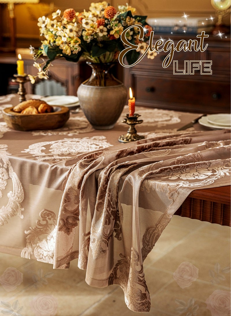 Lace Mesh Rectangular Tablecloth,Table Covers,Coffee Table Cloth, Damascus Rose Embossed Flocking Jacquard,European Classical Luxury Style Light Brown, Soft and Environmentally Fabric, Wear-Resistant ,Durable, Machine Washable, Shrink-Resistant,Anti-Wrinkle, Finely Quilted and Reinforced,Home Kitchen Dining Tables Decorations, Outdoor Tables Clothes, Dinners, Weddings , Banquet Parties, Hotel Decorations,140*180cm(55*71inch) - Image 5