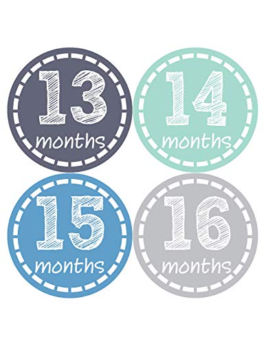 Months In Motion Baby Monthly Stickers - Style 115 (Months 13-24), Blue, Paper, 12 Stickers - Image 1