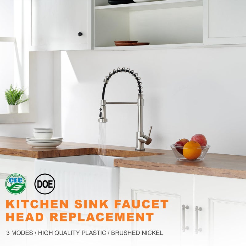 TIORIY Pull Down Spray Head Replacement - for Kitchen Faucet Sprayer Head with 15 Adapters, 3 Function Pull Out Faucet Spray Nozzle, Brushed Nickel - Image 2