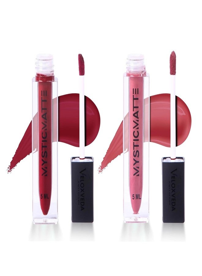 Veloxveda Mystic Matte Liquid Lipstick Combo (Pack of 2) - Shades: Natural Elegance (04) & Blood Lust (08) | 12HR Long-Stay, Waterproof & Smudge-Proof Matte Finish (10ml Total) - Image 1