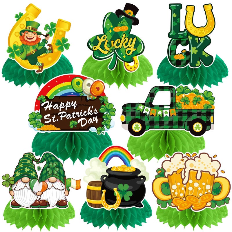 JULMELON St Patricks Day Table Decorations Honeycomb Centerpiece 8pcs Shamrock Leprechaun Lucky Gold Coin Table Topper Irish Party Home Decor - Image 3