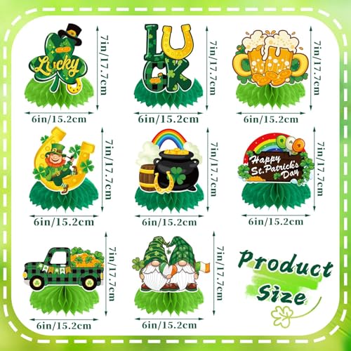 JULMELON St Patricks Day Table Decorations Honeycomb Centerpiece 8pcs Shamrock Leprechaun Lucky Gold Coin Table Topper Irish Party Home Decor - Image 5