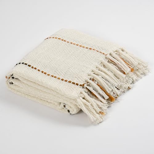 SASHAA WORLD Natural Multi Grid Patterned Handwoven Cotton Throw | Ideal for Your Home, Living Room, Sofa, Bed, Chair, Picnic & Used for Gift | 130X160 Cm, 100 Tc - Image 3