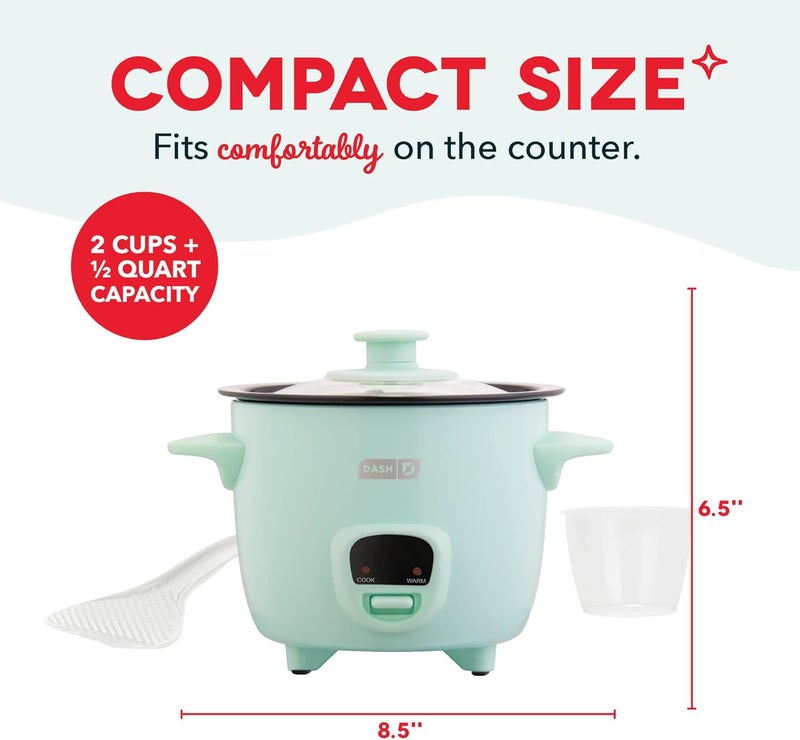 Dash Mini Rice Cooker Steamer with Removable Nonstick Pot, Keep Warm Function & Recipe Guide, .5 Quart, for Soups, Stews, Grains & Oatmeal - Aqua - Image 2