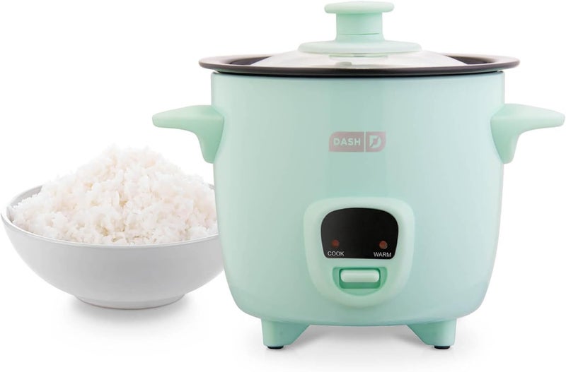 Dash Mini Rice Cooker Steamer with Removable Nonstick Pot, Keep Warm Function & Recipe Guide, .5 Quart, for Soups, Stews, Grains & Oatmeal - Aqua - Image 1