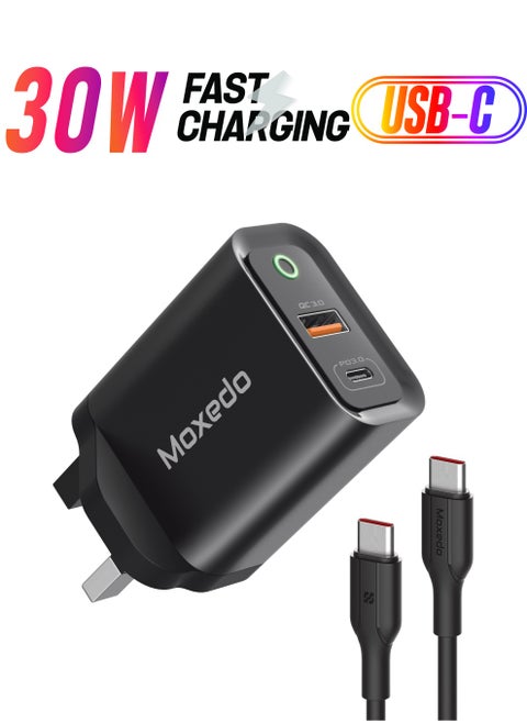 Moxedo Volton Plus 30W  PD  & QC 3.0 with USB-C Dual Ports  Fast Charger Power Delivery Adapter