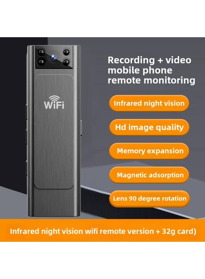 Generic Law Enforcement Recorder Recording Pen Tape Recording Integrated Wireless Camera Home Remote Motion Camera-Body Color:Wifi Mobile Phone Direct Connection + Remote Monitoring + Enhanced Version 4k Full Color Law Enforcement + 32g Card - Black  - Image 1