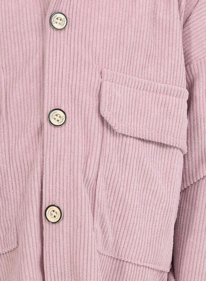 Styli Oversized Corduroy Shirt with Front Pockets