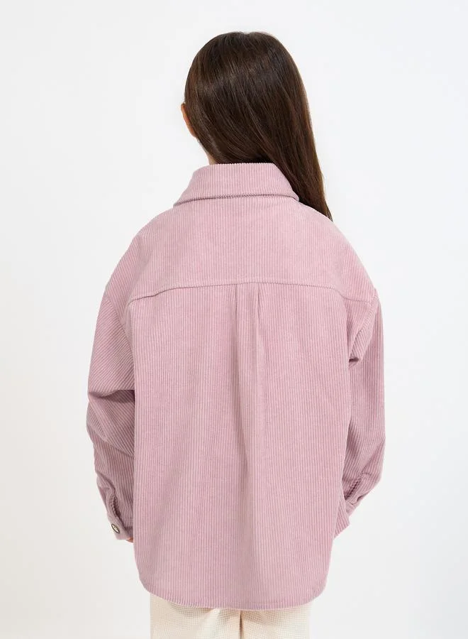 Styli Oversized Corduroy Shirt with Front Pockets