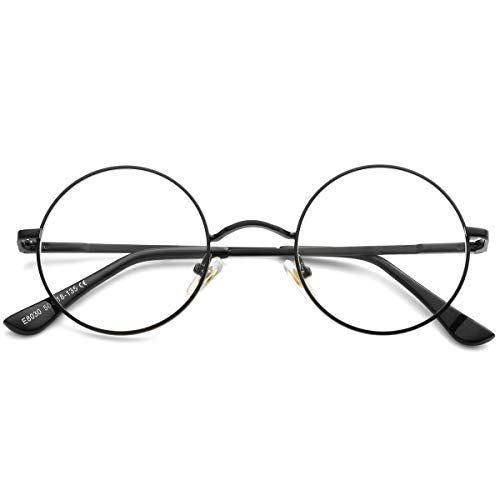 Kursan Small Round Clear Lens Glasses Non Prescription Circle Metal Frame Eyewear (Black) - Image 4