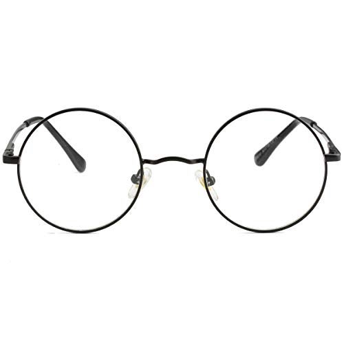 Kursan Small Round Clear Lens Glasses Non Prescription Circle Metal Frame Eyewear (Black) - Image 2