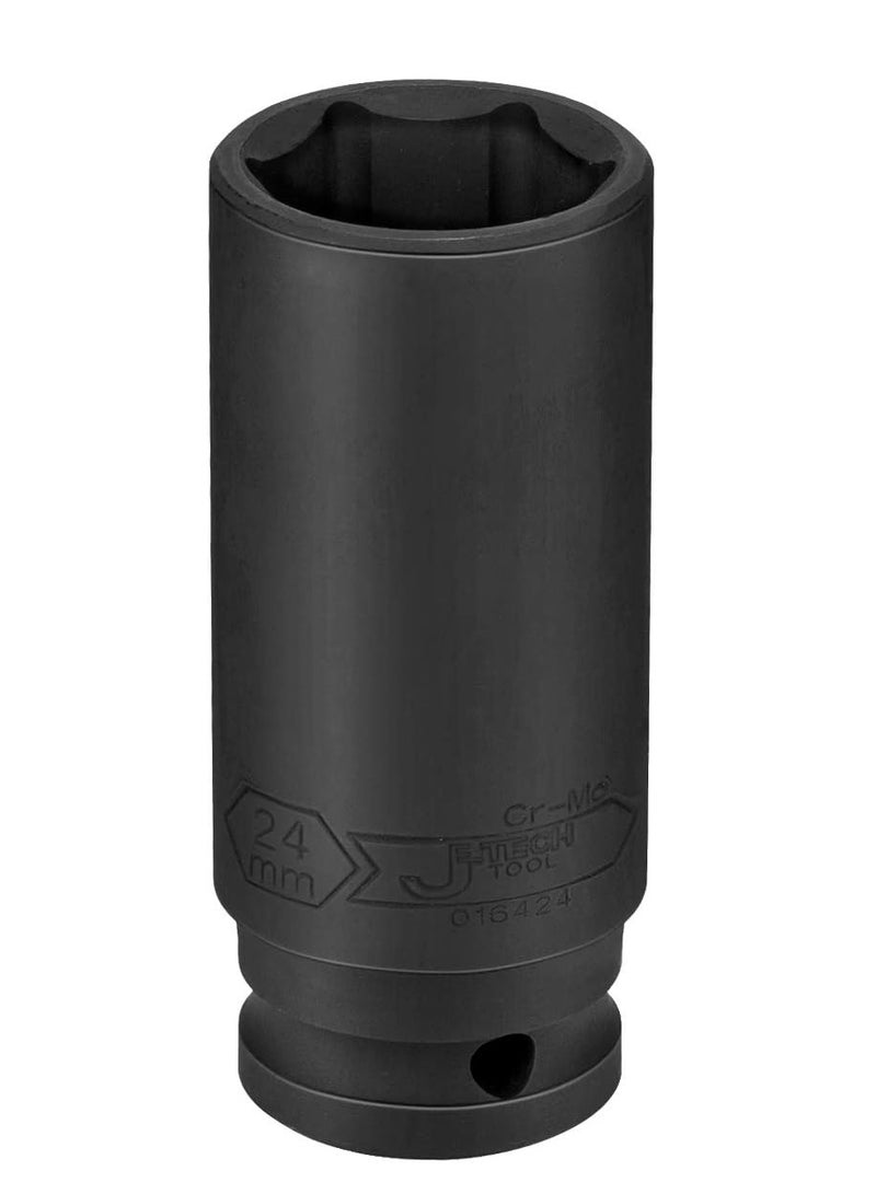 جي تيك Jetech 1/2-Inch Drive 24mm Deep Impact Socket with 6-Point Design, Heat-Treated Chrome Molybdenum Alloy Steel, Metric - Image 2