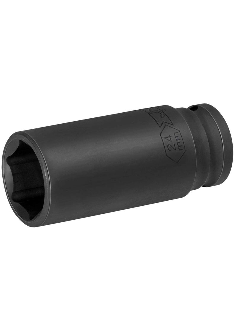 جي تيك Jetech 1/2-Inch Drive 24mm Deep Impact Socket with 6-Point Design, Heat-Treated Chrome Molybdenum Alloy Steel, Metric - Image 1