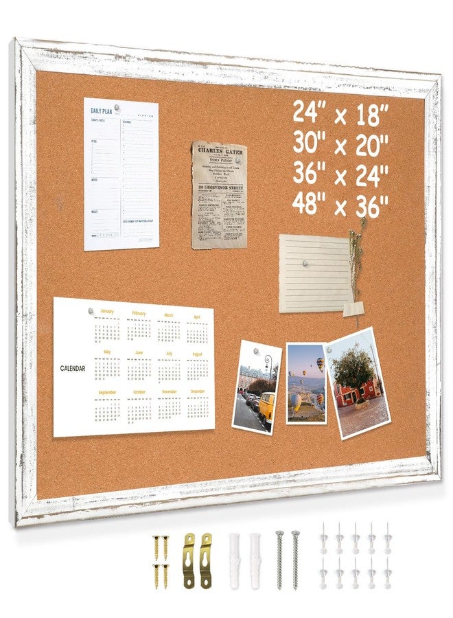 DOLLAR BOSS White Cork Board for Wall - 24 X 18 Inches, Rustic Wooden Frame Bulletin Board, Decorative Hanging Pin Board for Office & Home Decor - Image 1