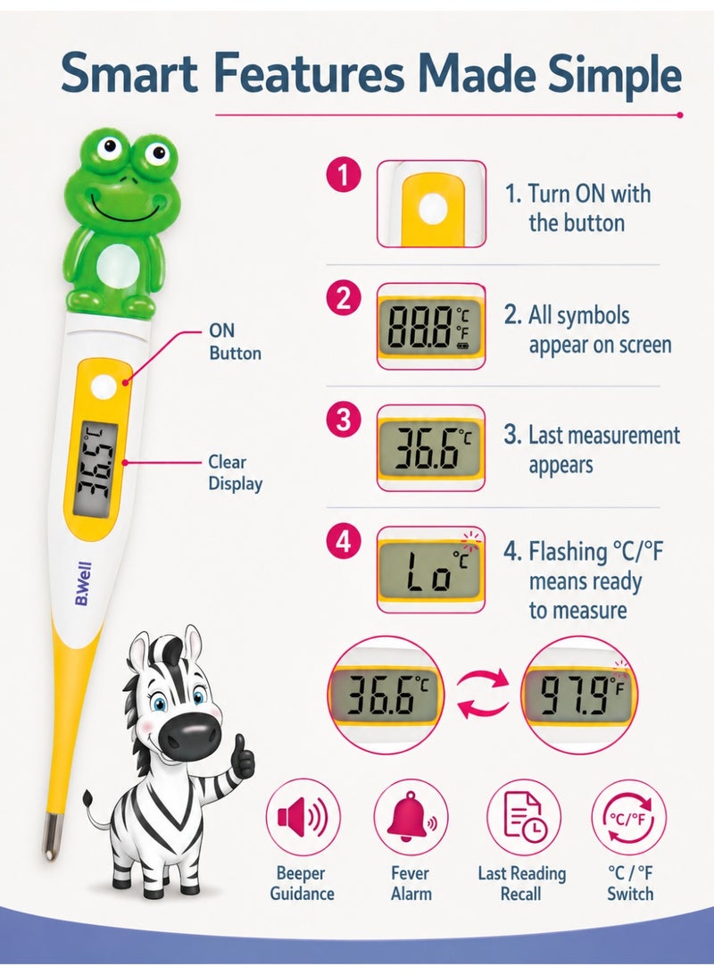 B.Well PRO-06 Frog Flex Digital Thermometer with Flexible Tip, Fast Measurement & Case - Image 3