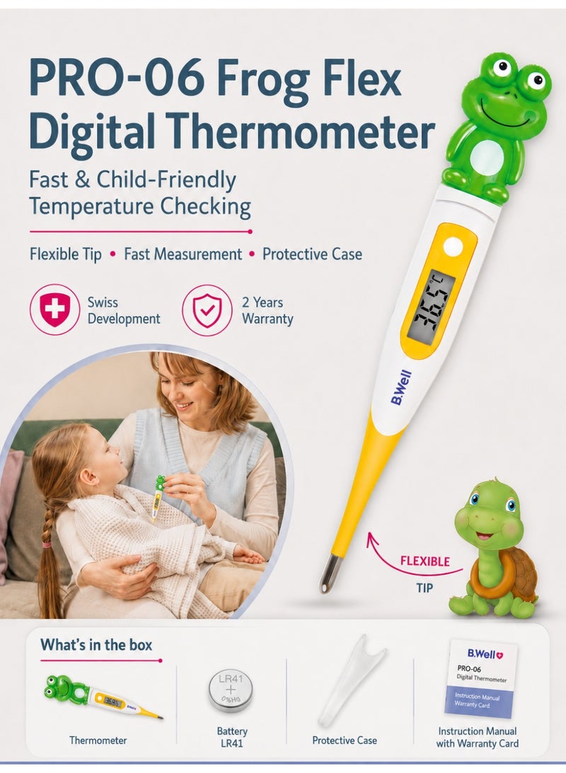 B.Well PRO-06 Frog Flex Digital Thermometer with Flexible Tip, Fast Measurement & Case - Image 2