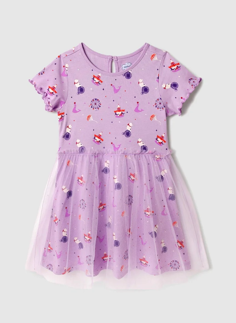 Nautinati Nautinati Multicolour Placement Print Tulle Dress for Girls