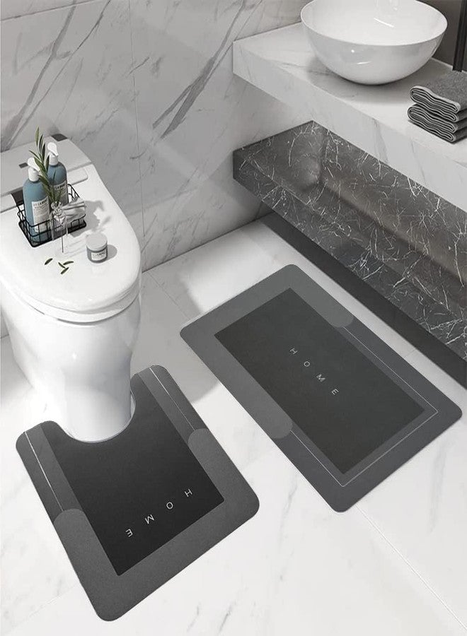 Schweek 2Pcs Bathroom Mats U Shaped Set, Non-Slip Quick-Dry Toilet Bath Rug for Tub, Shower and Bath Room 19.7"x31.5"+19.7"x23.6", Dark Grey - Image 1