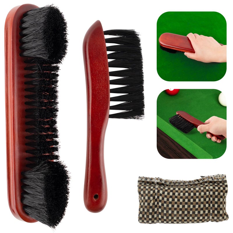 AUEAR AUEAR Set of 3 Billiards Pool Table and Rail Brush with Billiard Cue Snooker Cloth Cleaner Brown Color