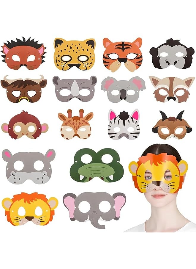 The Bros Animal Party Masks for Kids, 16 Pcs Jungle Animal Paper Masks, Cartoon Animal Face Masks, Jungle Theme Party Supplies for Birthday Party, Dress-Up Party Favors Supplies 
