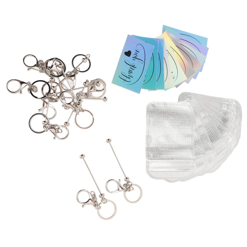 Beadable Keychain Bar: Silver Metal Construction - Durable & Fashionable Personalized Keychain for Gift Giving, Daily Use, Bag & Accessory Customization - Image 1