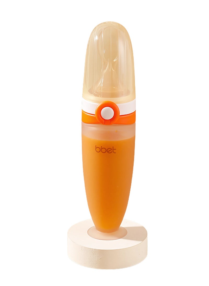 Twisoo Silicone Baby Food Feeder Bottle with Flip Button- 120ML BPA-Free Squeeze Feeder for Toddlers, Ideal for Semi-Solid Foods, Cereals, Purees & Anti-Colic Design (Orange) - Image 1